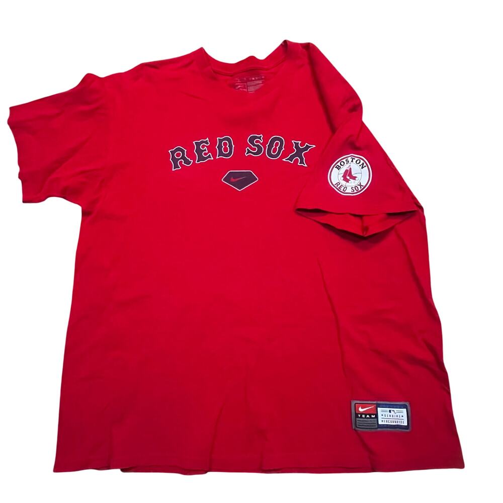 Vintage 08 Nike Boston Red Sox MLB Baseball T Shirt‎ Red Logo Graphic Mens L